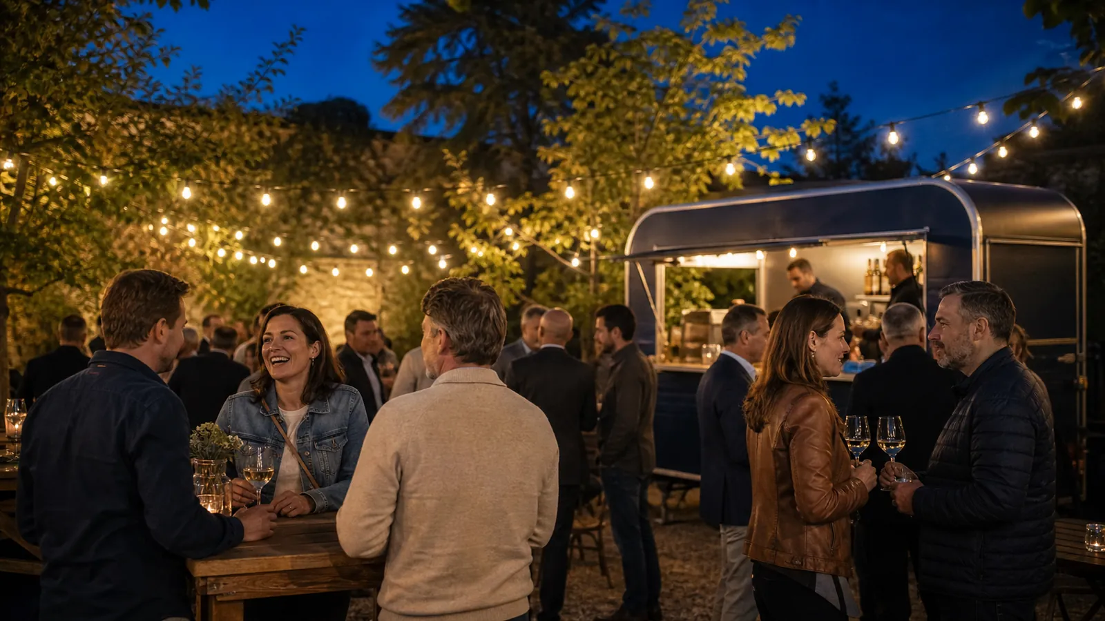 Abendliche Gartenparty mit Lichterketten